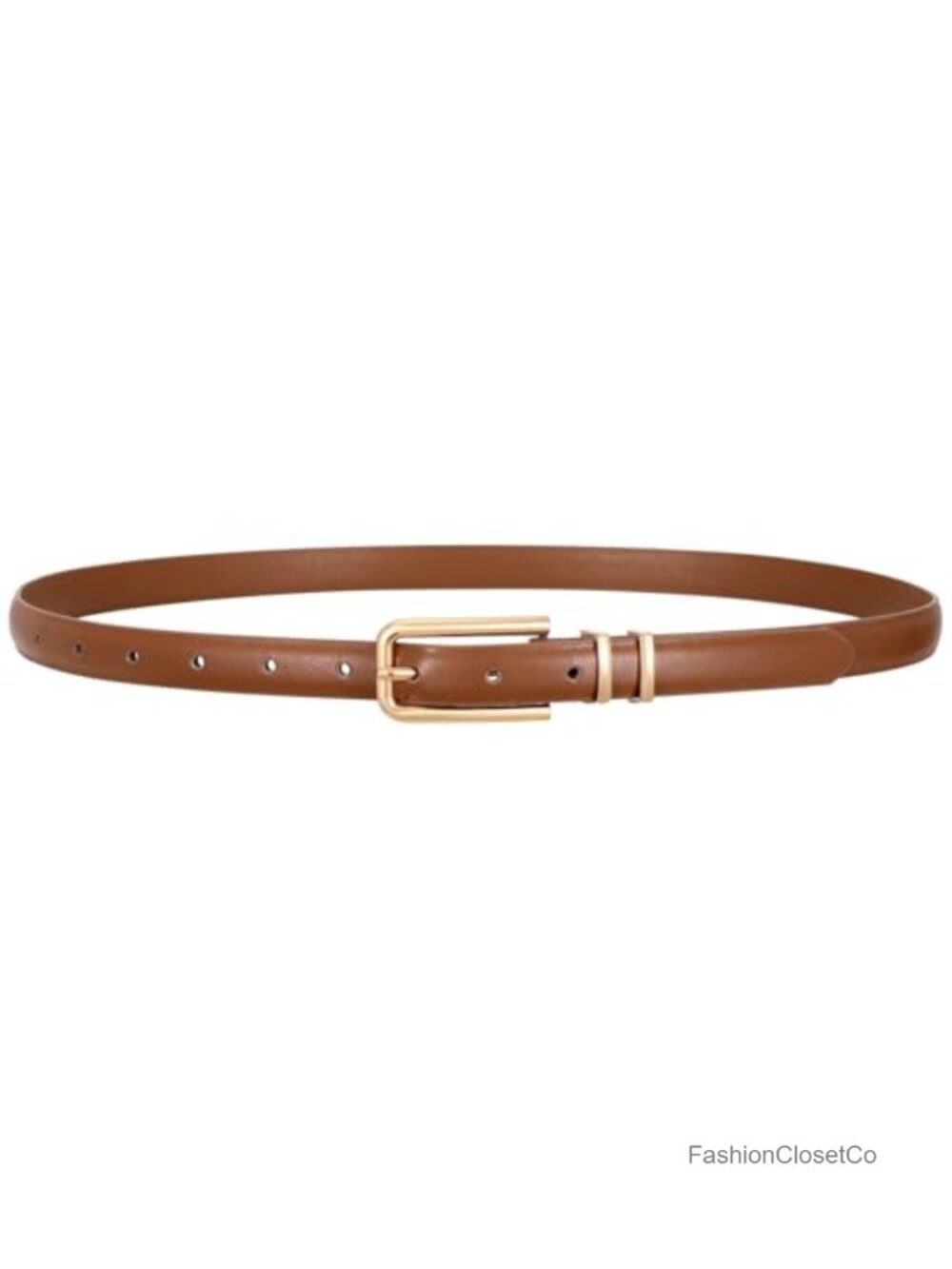 Faux Leather Skinny Waist Belt with Gold Buckle for Women Jeans Dress